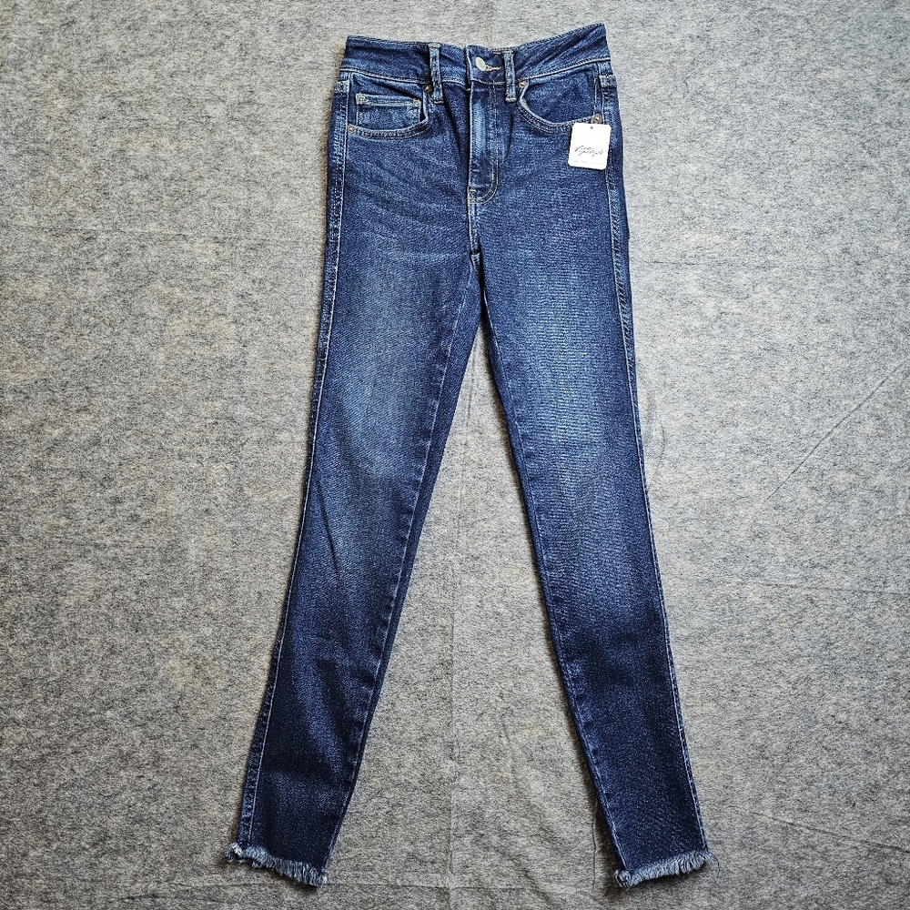 We The Free Womens Size 25 Blue Mid Rise Stretch Frayed Hem Skinny Denim Jeans